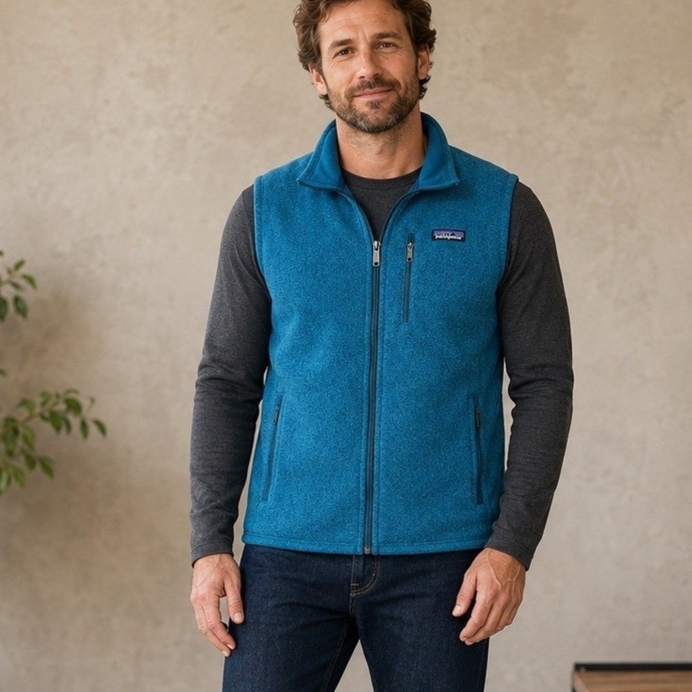 Patagonia Better Sweater Vest Mens Large Blue Full Zip Fleece Heathered 25881